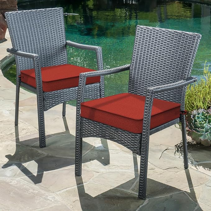 LVTXIII Patio Chair Cushions 19"x19"x3", Water-Repellent Outdoor Seat Cushions for Patio Furniture, Square Chair Pads with Ties for Home Garden Decoration, Set of 2, Brick Red-VerdiqueGarden