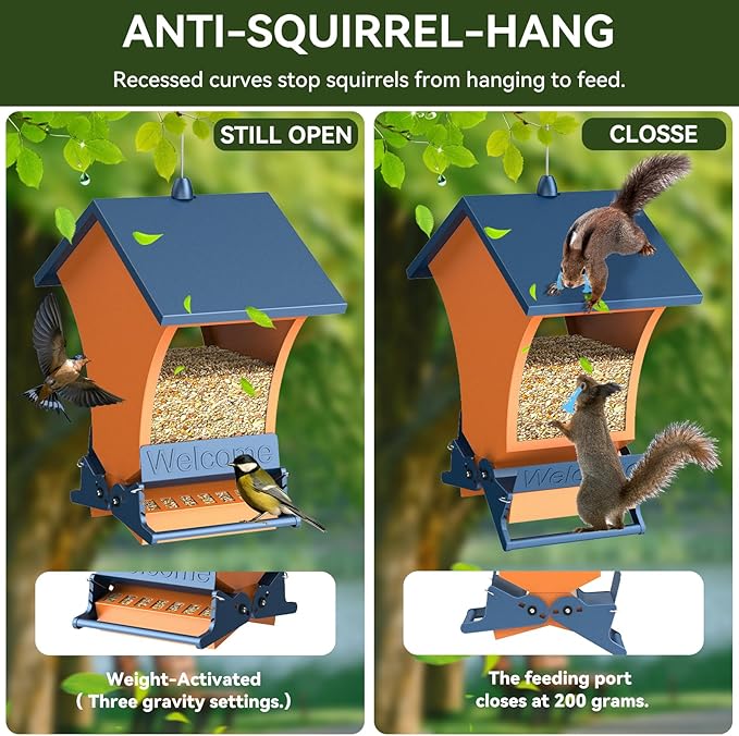 Wildpark Squirrel Proof Bird Feeders for Outdoors, 5LB Metal Hanging Feeders, Large Wild Feeders for Cardinals, Chickadees, Durable Backyard Feeders-One in Orange-VerdiqueGarden