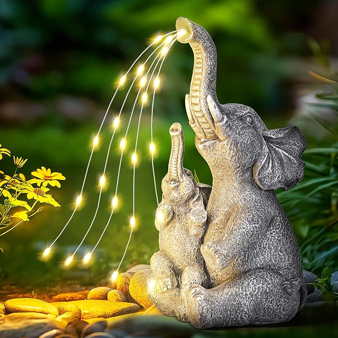 GIGALUMI Solar Garden Outdoor Statues for Women, Mom, Grandma. Elephant Figurine Housewarming and Birthday Gifts Outdoor Statue Light Decor Ornament for Backyard, Patio, Balcony, Lawn, Pond-VerdiqueGarden