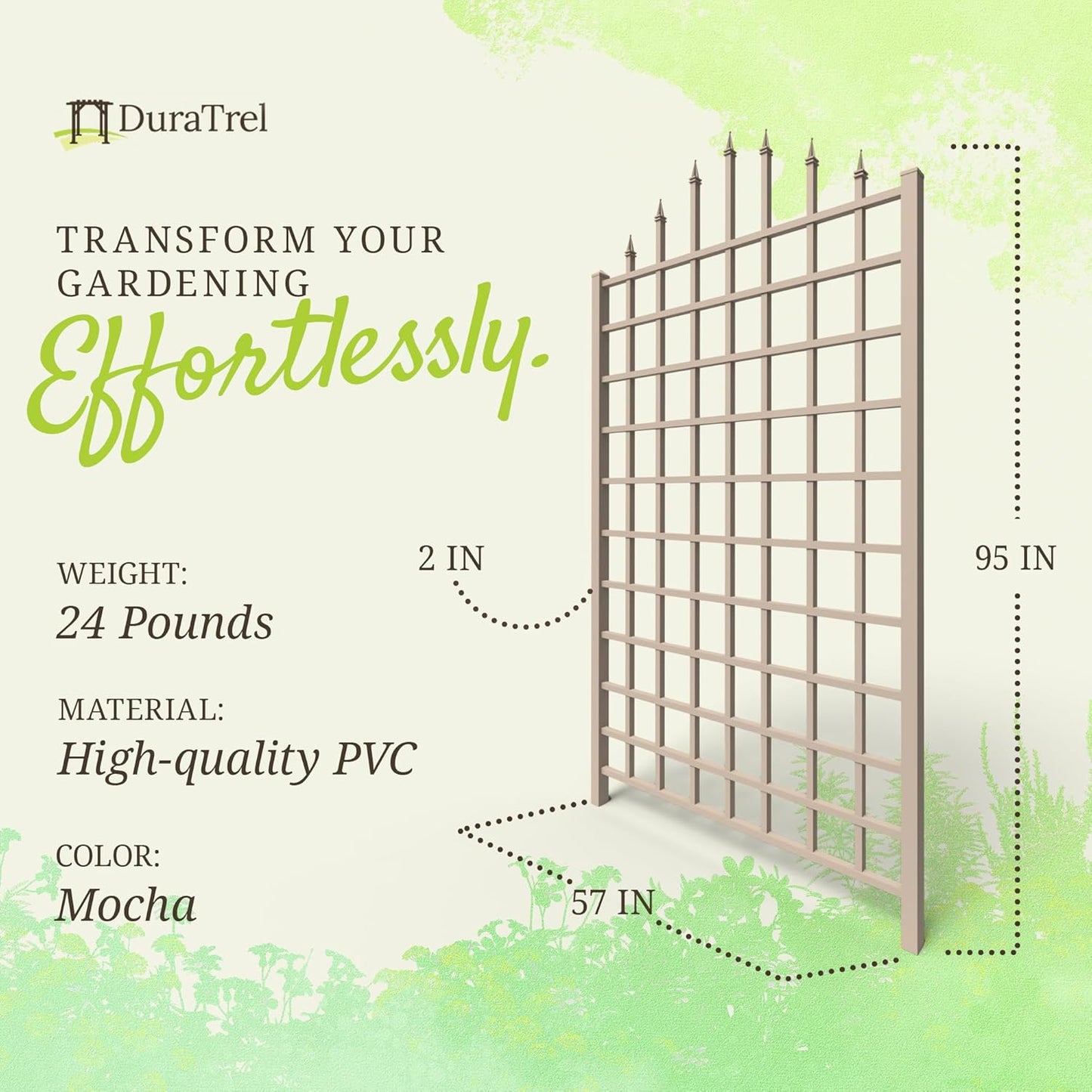 Dura-Trel Winchester 57 x 95 Inch PVC Vinyl Outdoor Garden Patio Trellis, with Wall Mounting Screws, Mocha-VerdiqueGarden