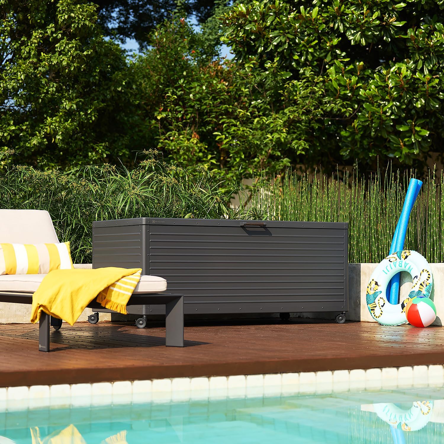 281 Gallon Outdoor Storage Box Waterproof with Wheels, Metal Deck Boxfor Patio Furniture, Garden Tools, Outdoor Cushion, Charcoal-VerdiqueGarden