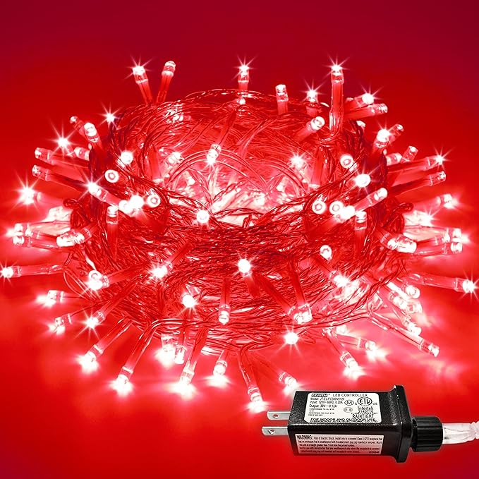 JMEXSUSS Red Christmas Lights Clear Wire, 66ft 200 LED Red Christmas String Lights Outdoor Indoor Plug in, 8 Modes Red String Twinkle Fairy Lights for Room Party Tree Decorations-VerdiqueGarden