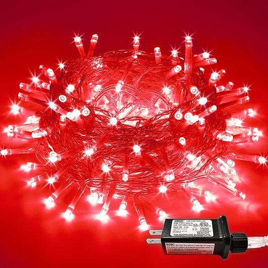 JMEXSUSS Red Christmas Lights Clear Wire, 66ft 200 LED Red Christmas String Lights Outdoor Indoor Plug in, 8 Modes Red String Twinkle Fairy Lights for Room Party Tree Decorations-VerdiqueGarden