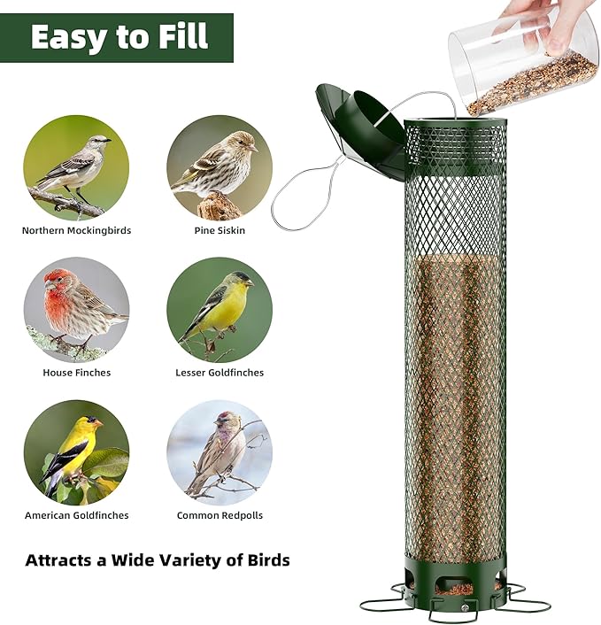 Lager Bird Feeder,Metal Squirrel Proof Bird Feeders for Outdoors Hanging 6.5LB Capacity,Easily Beat Squirrels,Attracting Finch,Cardinal,Chickadee-VerdiqueGarden