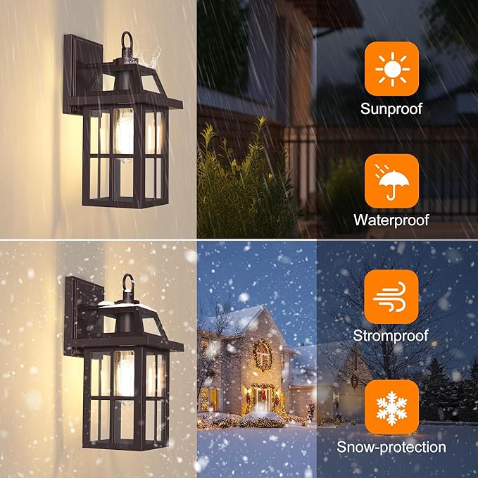 WIHTU Outdoor Wall Lantern, Porch Lights with Glass Shade, Waterproof Wall Sconce Light, ORB Fixtures Exterior Lighting, Aluminum Lanterns, Anti-Rust Front Door Garden-VerdiqueGarden