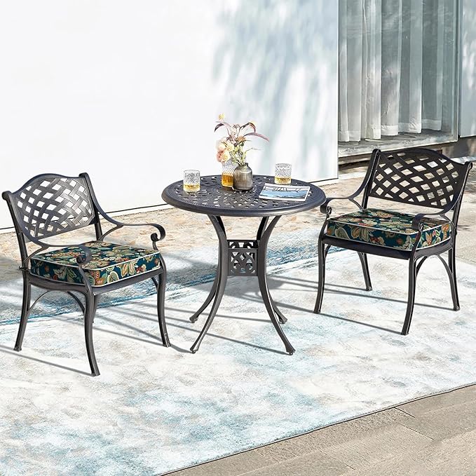 LVTXIII Patio Chair Cushions 22"x22"x3", Water-Repellent Outdoor Seat Cushions for Patio Furniture, Square Chair Pads with Ties for Home Garden Decoration, Set of 2, Peacock Blue-VerdiqueGarden