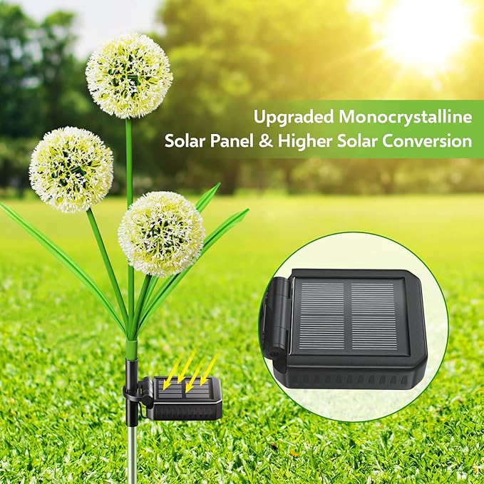 4 Pack Solar Garden Lights Outdoor Decor, New Version 12 Glowing Dandelion Lights & Stems with 144 Colorful LED, 2 Modes Control Solar Lights Outdoor Waterproof IP65 for Yard, Lawn, Pathway-VerdiqueGarden