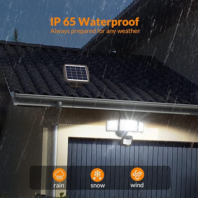 LEPOWER 1600LM LED Solar Security Lights Motion Outdoor, 5500K White Light, IP65 Waterproof Outdoor Flood Solar Light for Yard, Garage（Brown）-VerdiqueGarden