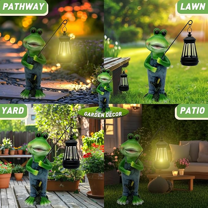 Solar Lantern Garden Statues Decor, Outdoor Frog Figurine Lights for Yard Patio Decoration - Unique Christmas Housewarming Gift for Grandma Wowen Mom-VerdiqueGarden