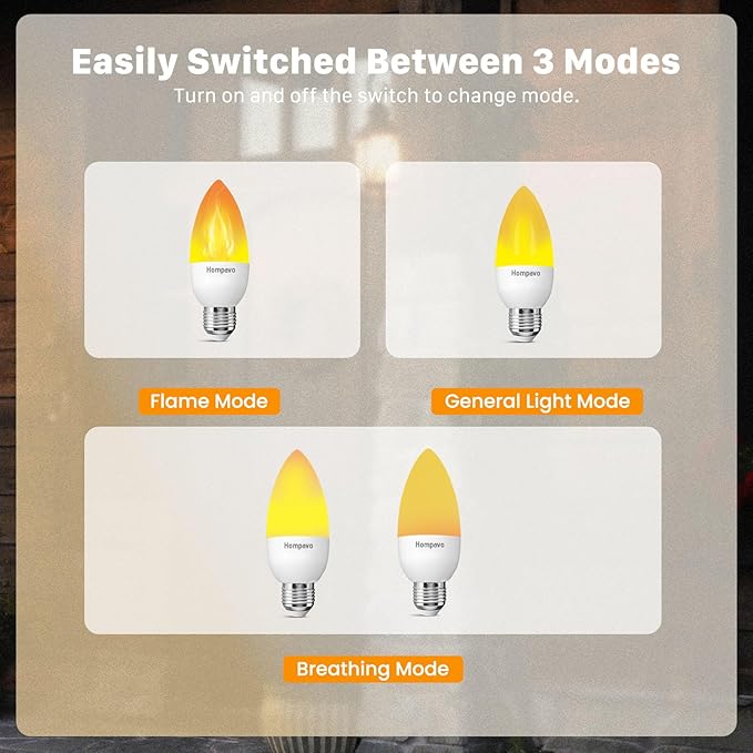 Hompavo Upgraded LED Flame Light Bulbs, 3 Modes Flickering Light Bulbs, E26 Candle Fire Light Bulb for Halloween Christmas Party Porch Indoor & Outdoor Home Decoration - 2 Pack-VerdiqueGarden