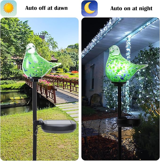 Afirst Solar Outdoor Lights Decorative Hummingbird Garden Stake Handblown Glass Stakes Outdoors Waterproof for Garden Pathway Decoration 2 Packs-VerdiqueGarden