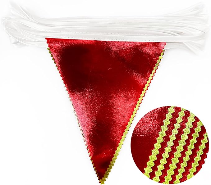 Red and Green Metallic Fabric Triangle Pennant Banner Flag Bunting Garland for Merry Grinchmas Birthday Baby Shower Bachelorette Xmas Holiday Christmas Holiday New Year Party Decorations Supplies-VerdiqueGarden