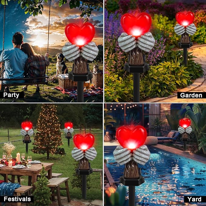 Solar Garden Lights Outdoor,Solar Red Heart Stake Lights,Garden Statue Lights Heart Lights Birthday Gifts for Women Mom Grandma Her,Valentine's Theme Decor for Lawn Yard Pathway Cemetery Porch-VerdiqueGarden
