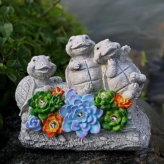 Solar Turtle Garden Statues Outdoor Decor- Birthday Gift for Mom from Daughter, Tortoise Figurine Garden Decor for Outside Yard Art for Housewarming Gift-VerdiqueGarden