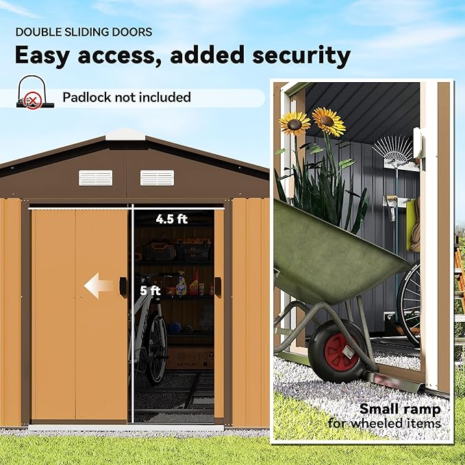 Outsunny 11' x 13' Outdoor Storage Shed, Garden Tool Metal Shed with Foundation Kit, Double Lockable Door, Air Vents and Sloping Roof, for Backyard, Patio, Lawn, Yellow-VerdiqueGarden