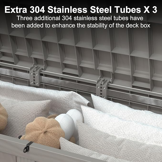 120 Gallon Deck Box,Resin Outdoor Storage Box with Lockable for Patio Furniture, Pool Accessories, Garden Tools Waterproof Outside Storage Box, Grey-VerdiqueGarden