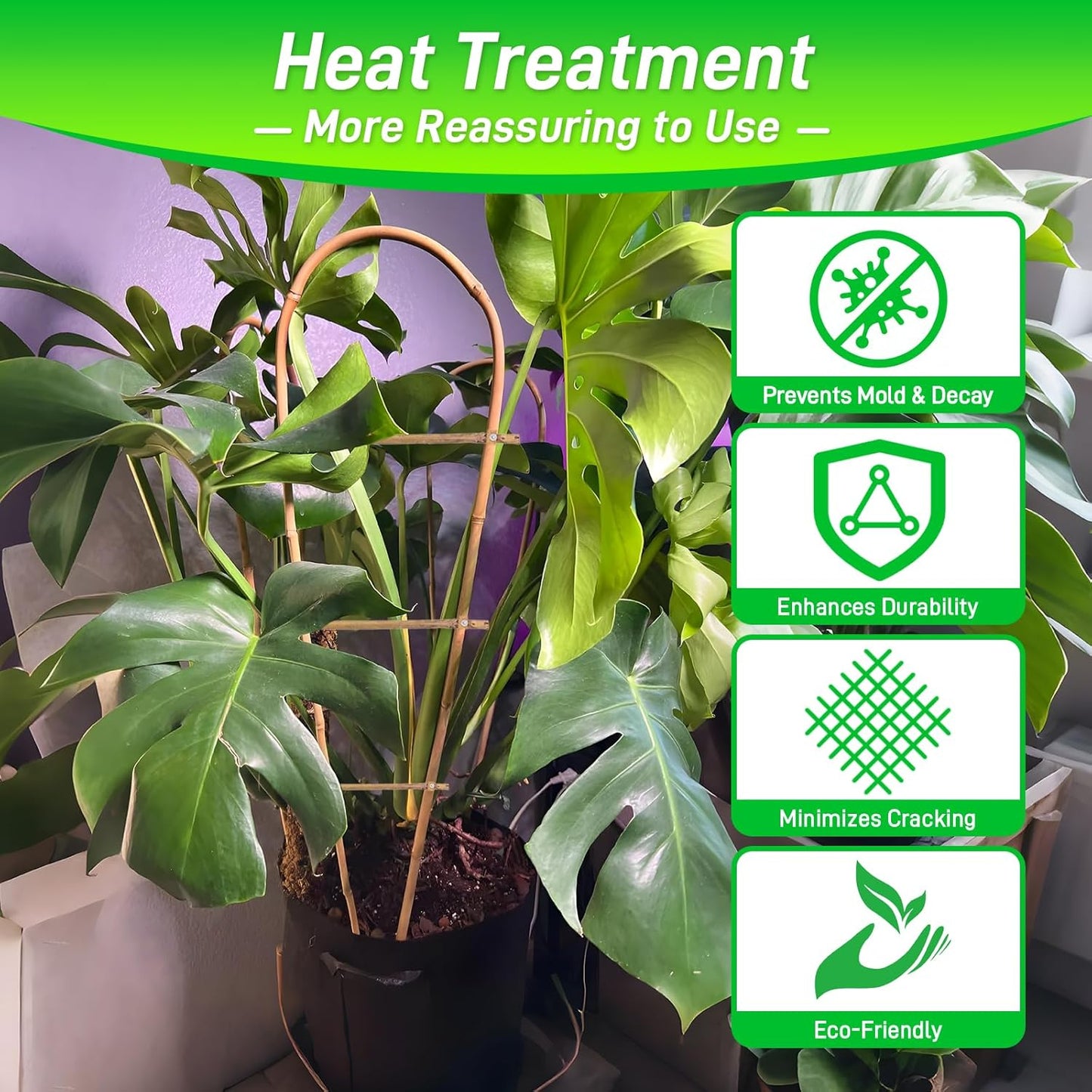 10 Pack 4ft U-Shape Bamboo Trellis for Climbing Plants, Natural Garden Trellis for Tomatoes, Cucumbers, Potted Plants, Vegetables Indoor Outdoor-VerdiqueGarden