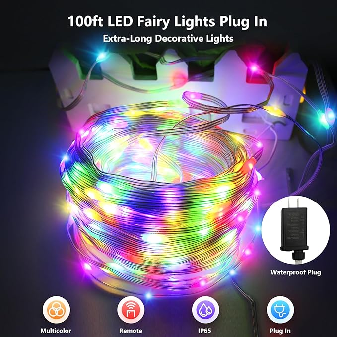 LED Rope Lights Outdoor, 100Ft 300 LED Multicolor String Lights Indoor with Remote, 8 Modes Waterproof Fairy Lights for Outside Garden Patio Party Wedding Christmas Decoration-VerdiqueGarden