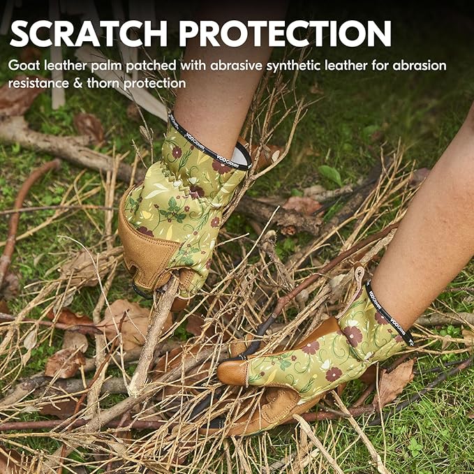 Vgo... 1Pair Gardening Gloves for Women, Goatskin leather Thorn Proof Working Gloves for Weeding, Digging, Raking, Pruning and Planting,Touchscreen (S,Light Green,GA7471)-VerdiqueGarden