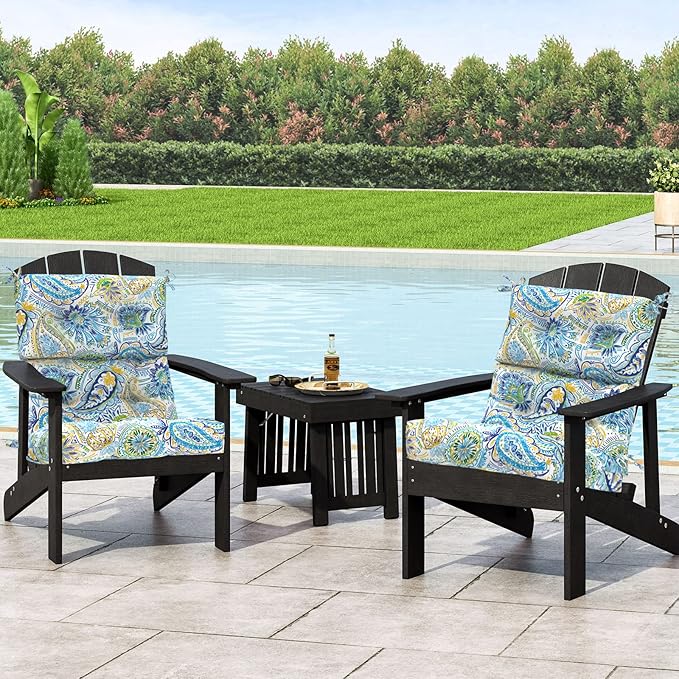 LVTXIII 2 Pack Outdoor/Indoor High Back Chair Cushions, Deep Seat Patio Seat and Back Cushion Set, Stuffed High Rebound Foam Rocking Chair Cushions, 44”x22”x4”, Paisley Blue-VerdiqueGarden