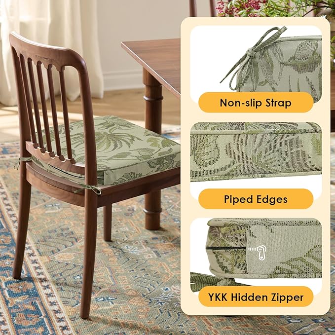 Outdoor Round Corner Seat Cushion, 17"x16"x2", Set of 4, Non Slip Seat Cushion Pads with Removable Cover for Patio Furniture, Garden Yard Lawn, Dark Green Vine-VerdiqueGarden