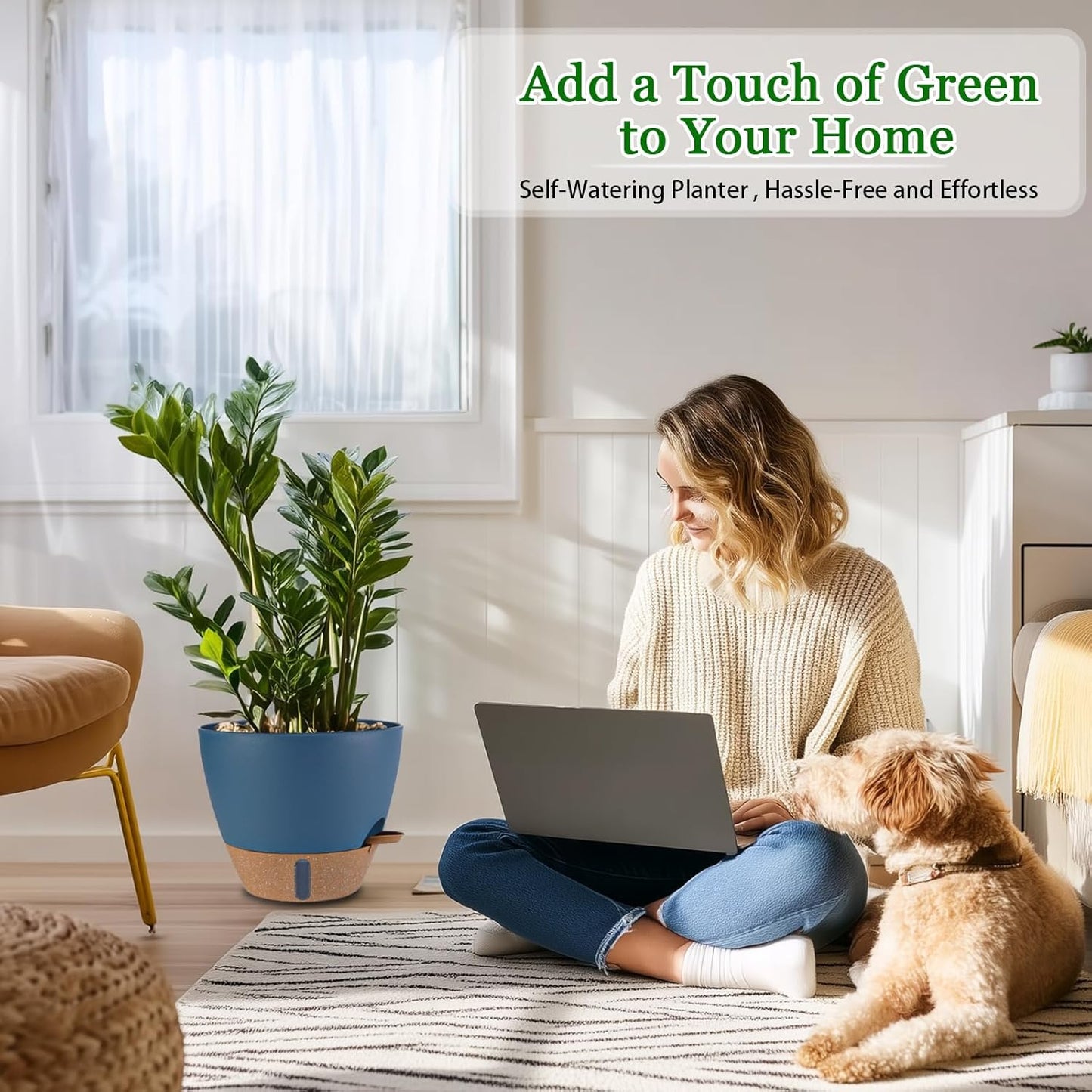 2 Pack 10 inch Plant Pots, Plastic Self Watering Planters with Drainage Holes, Deep Reservoir, Water Level Indicator, Modern Decorative Flower Pots for Indoor Outdoor Plants (Navy Blue, 10 inch)-VerdiqueGarden