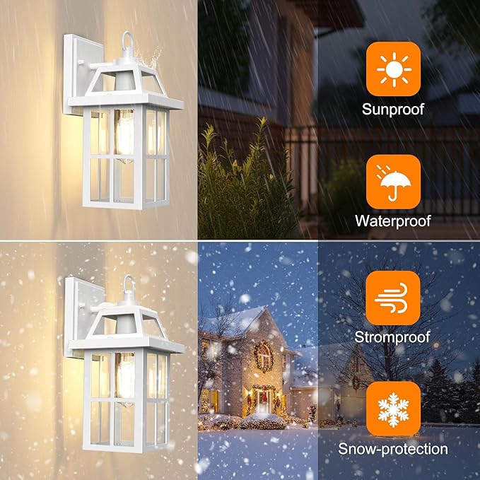 WIHTU Outdoor Light Fixture, White Porch Lights with Glass Shade, Waterproof Wall Sconce Light, Fixtures Exterior Wall Lighting, Aluminum Anti-Rust Front Door Lanterns-VerdiqueGarden