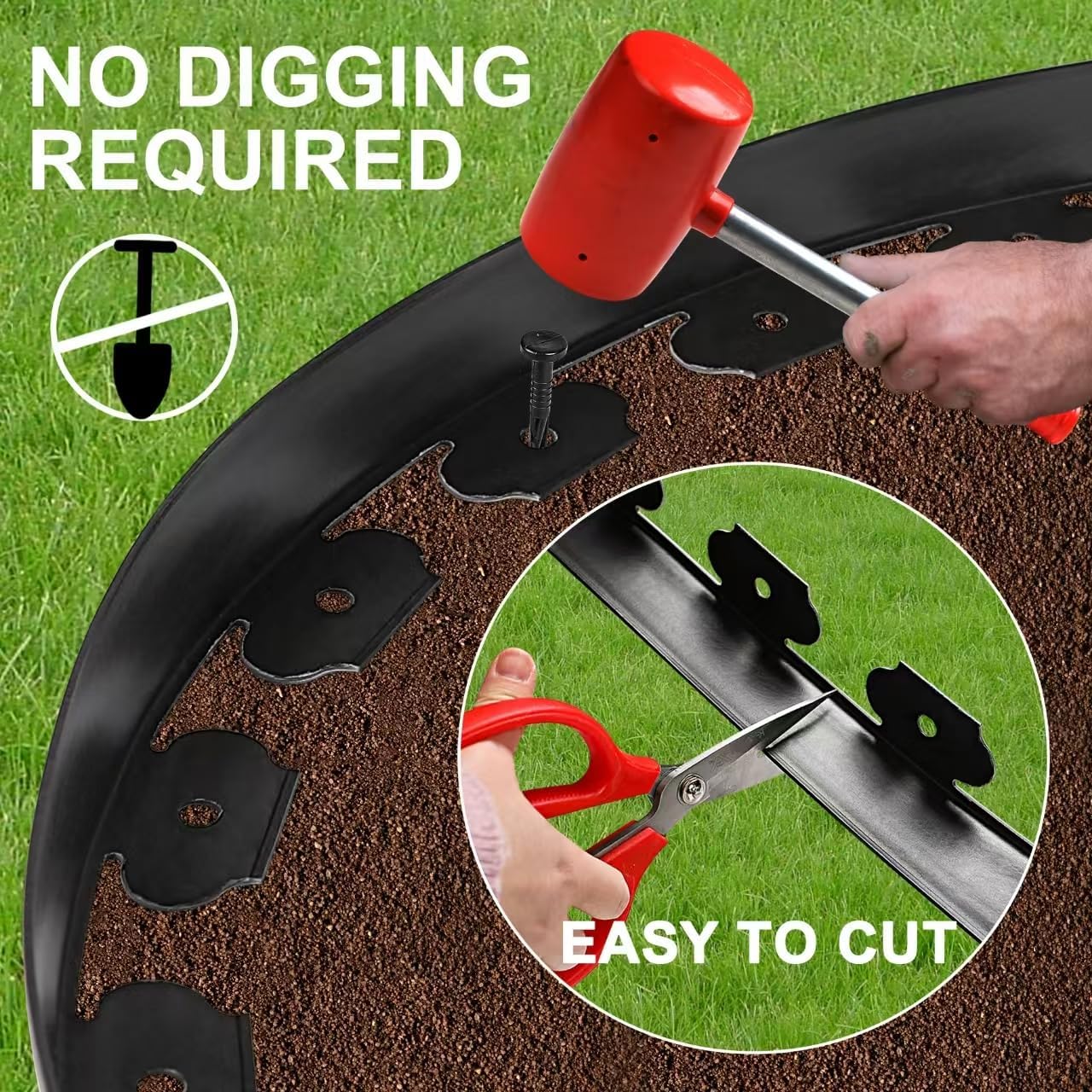 1.5 Inch Garden Edging Border 100FT, Plastic Edging for Landscaping with 90pcs Spikes-VerdiqueGarden