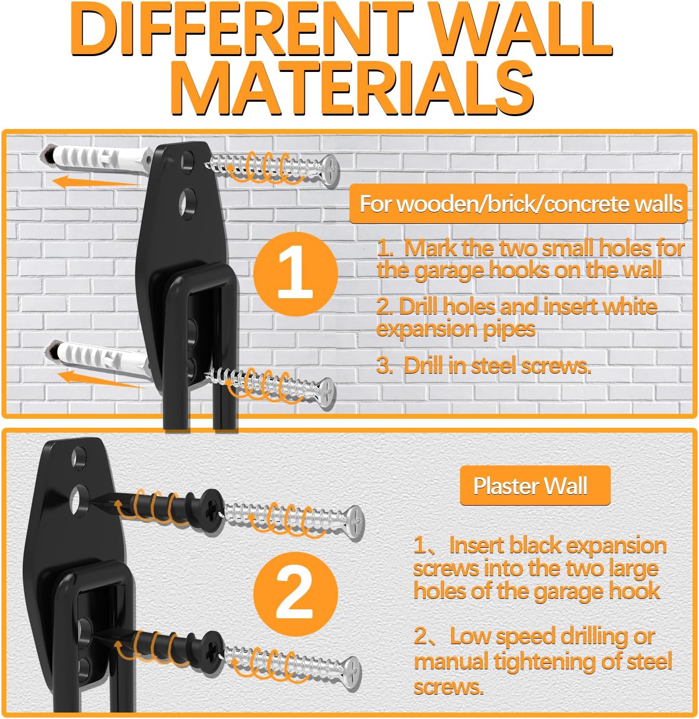 3-H Large Garden Hose Holder Wall Mount 4 Pack,Solid Steel Hose Hanger,Water Hose Holders for Outside,Perfect for Hanging Outdoor Air Hose,Ropes,Pipes,Garden Tools,Ladders,Bikes,Bulk Items(Orange)-VerdiqueGarden