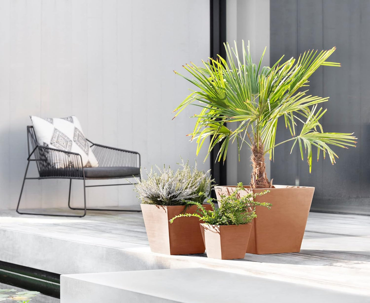 Ecopots Rotterdam Durable Modern Square Indoor/Outdoor Recycled-Based Composite Flower Planter, Terracotta Color, 15.75"-VerdiqueGarden