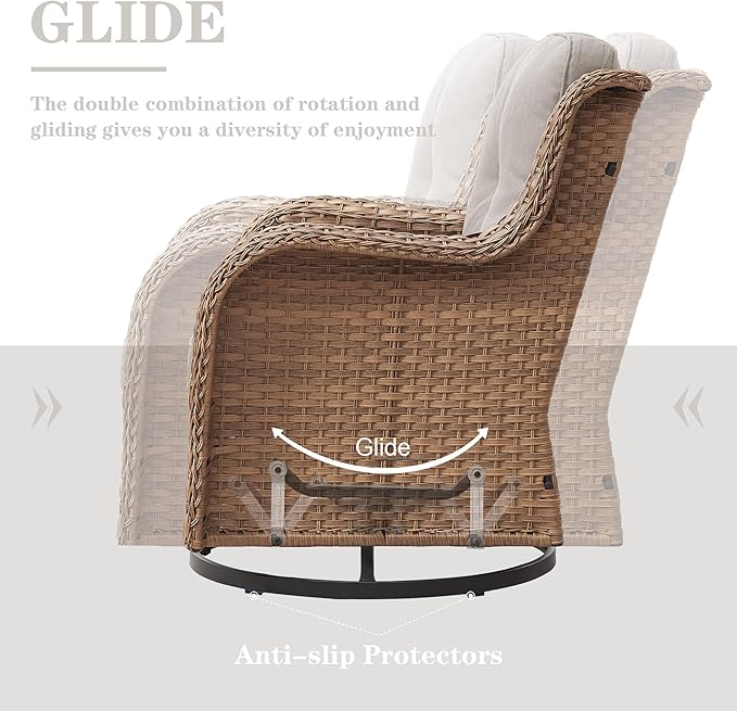 Outdoor Swivel Rocker Patio Chairs - 360 Degree Swivel Glider Seating 350LBS Weight Capacity Wicker Rocking Chairs Set of 2 with Removable Cushion for Porch Balcony Deck, Yellow/Beige-VerdiqueGarden