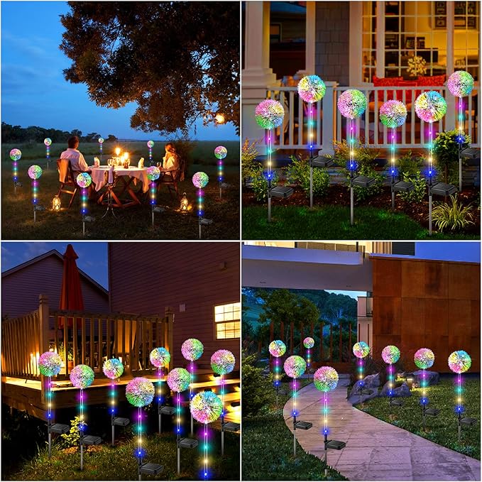 Outdoor Solar Lights, 6 Pack Solar Garden Lights with Bigger Dandelion Flowers, Waterproof Garden Decor Outdoor Solar Flower Lights for Yard, Patio, Pathway Decoration-VerdiqueGarden