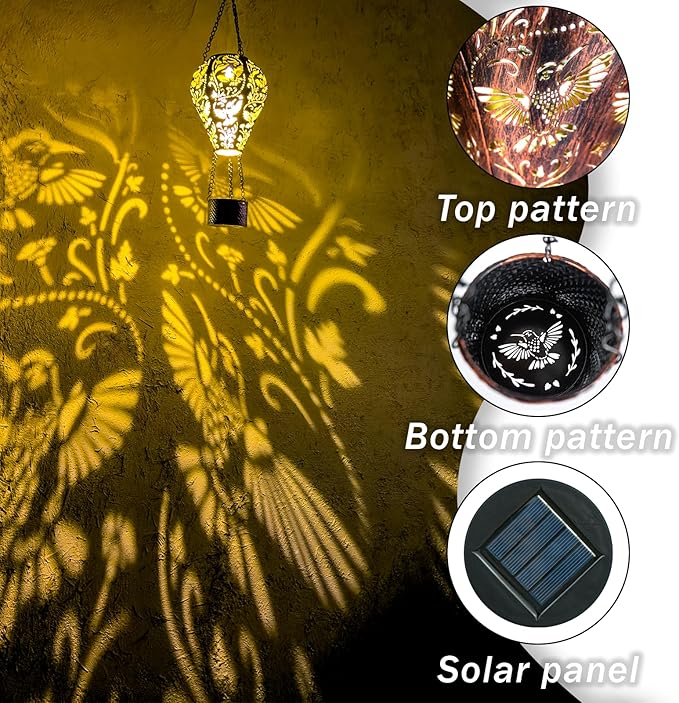 Hummingbird Decor Hot Air Balloon Solar Lantern – Outdoor Decorative Hanging Light for Garden Yard Patio Porch Lawn and Pathway – Unique Housewarming, Birthday Gift for Women Mom Grandma-VerdiqueGarden