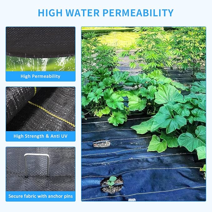 1.3ft x50ft Black Weed Barrier Landscape Premium Fabric-Heavy Duty Woven Ground Cloth with Superior Permeability Weed Control Convenient Design-VerdiqueGarden