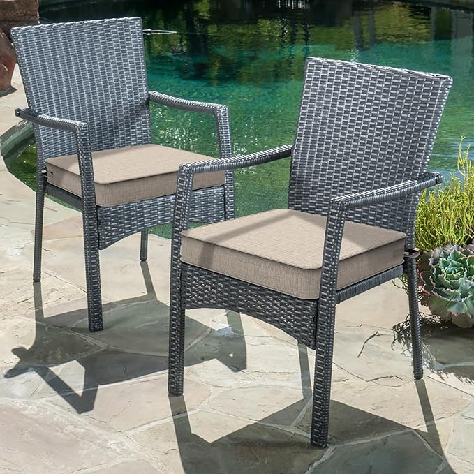 LVTXIII Patio Chair Cushions 19"x19"x3", Water-Repellent Outdoor Seat Cushions for Patio Furniture, Square Chair Pads with Ties for Home Garden Decoration, Set of 2, Light Grey-VerdiqueGarden