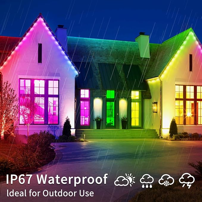 100ft Permanent Outdoor Light,RGB Eaves Lights with App Control Remote,DIY IP67 Waterproof Under Eave Lighting,Outside led Lights for Christmas,Garden,House Decorations-VerdiqueGarden