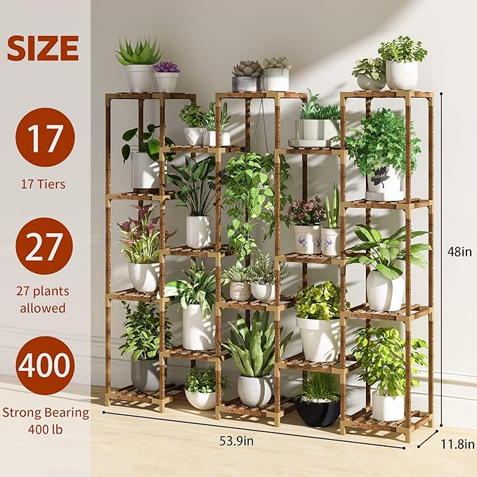 HOMKIRT Plant Stand Indoor Outdoor, 17 Tier Large Tall Plant Shelf for Indoor Plants Multiple, Wood Plant Stand Rack Holder Table for Living Room Garden Patio Window-VerdiqueGarden