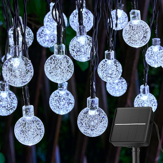 Brightown Solar String Lights Outdoor 60 Led 35.6 Feet 8 Lighting Modes Globe Waterproof Solar Powered Patio Lights for Garden Yard Porch Wedding Party Decor (Pure White)-VerdiqueGarden