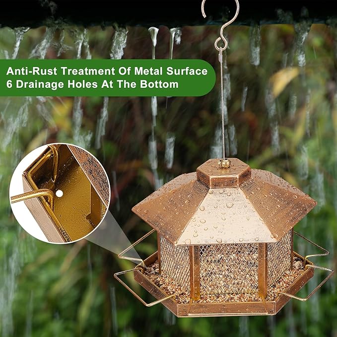 Metal Bird Feeder for Outdoor Hanging, 4.6LB Large Capacity, Garden Decoration - Attracts Wild Birds, Durable Outdoor Bird Feeding Station for Garden Yard Outside Backyard (Extra Large Gold)-VerdiqueGarden