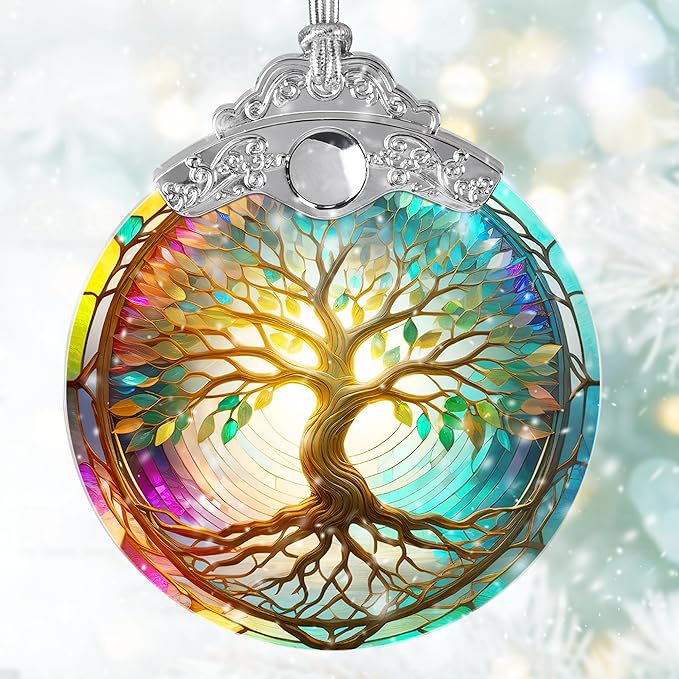 Tree of Life Suncatcher, Jocidea Stained Glass Window Hanging, Christmas Ornament, Tree of Life Ornaments for Christmas Tree, Tree of Life Home Decor, Holiday Decor, Christmas Decor-VerdiqueGarden