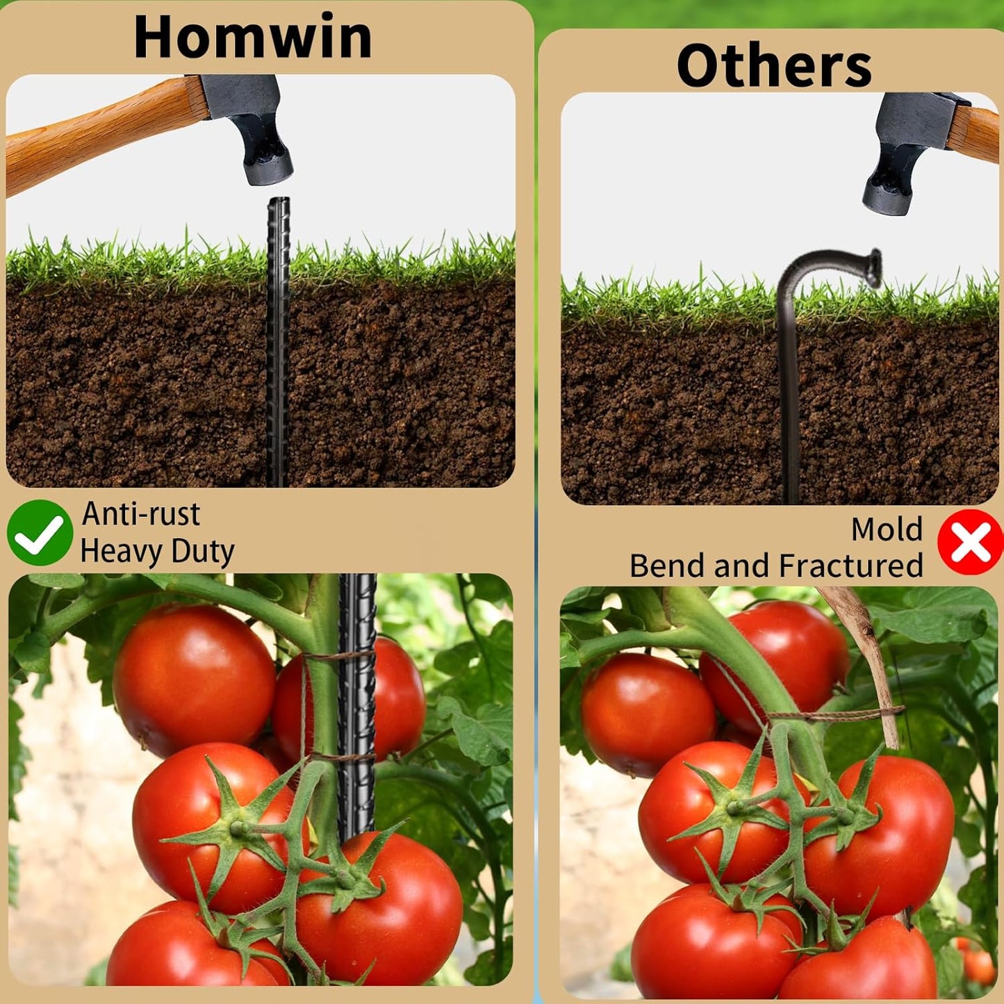 16 inches Rebar Stakes 18-Pack Heavy Duty Ground Stakes Rebar Spikes Garden Stakes Metal Steel Stake for Concrete and Timber Straight Black-VerdiqueGarden