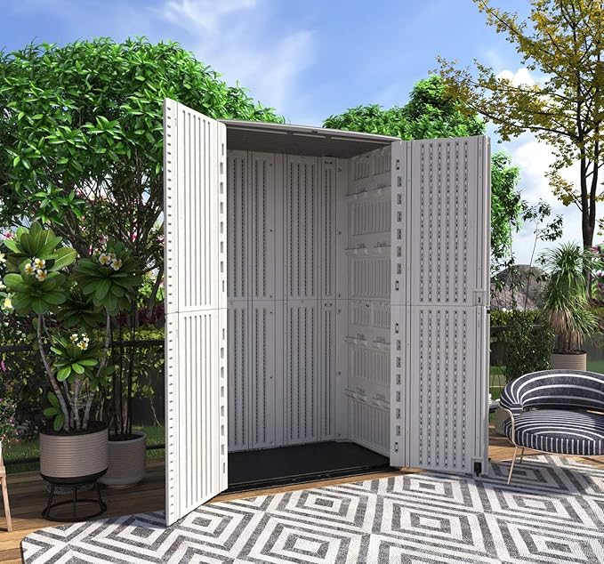 HOMSPARK Storage Shed Weather Resistance, Multi-Purpose Outdoor Storage Cabinet for Backyards and Patios, Vertical Storage Shed for Lawnmower, Patio Accessories (White 1, Tall - 53 cu.ft)-VerdiqueGarden
