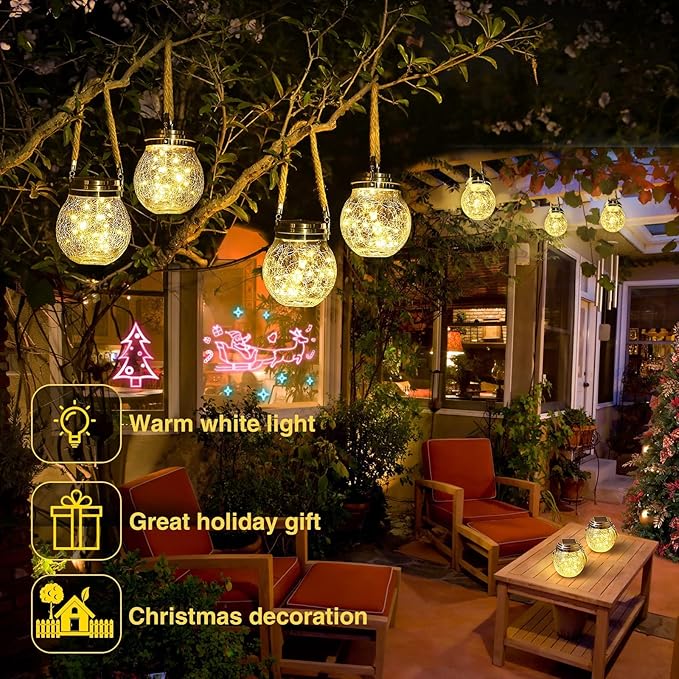 ROSHWEY Solar Lantern, 2 Pack Garden Decor Lights Waterproof Outdoor Lanterns with 30 LED Solar Lights Patio Hanging Lights for Backyard Fence Pathway Porch Christmas Decorative, Warm White-VerdiqueGarden