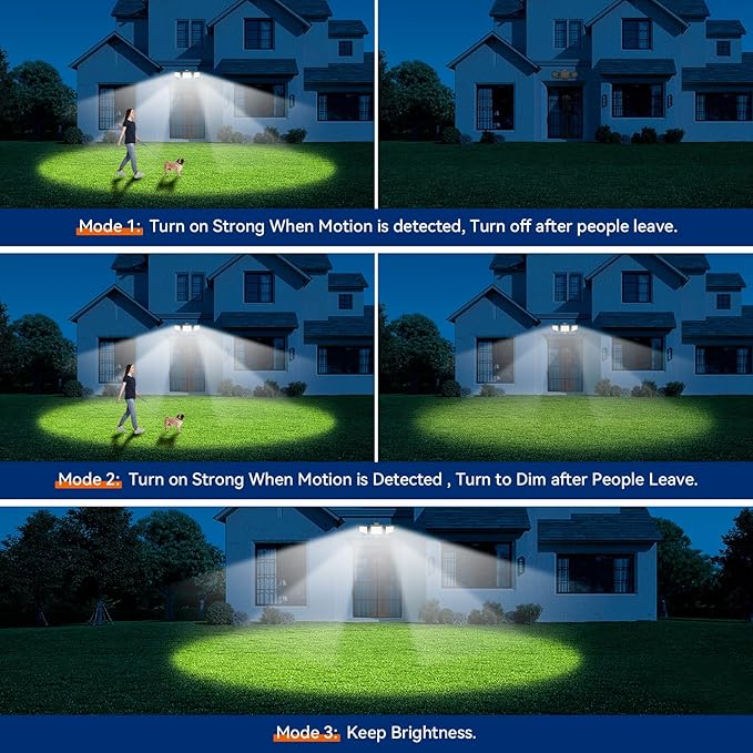 65W LED Flood Lights Outdoor, 6500LM, Waterproof, 6500K Motion Sensor Flood Lights Outdoor with Adjustable 3 Head Detected Floodlight for Outside Entryway Garage, Yard, Porch, 2Pack-VerdiqueGarden