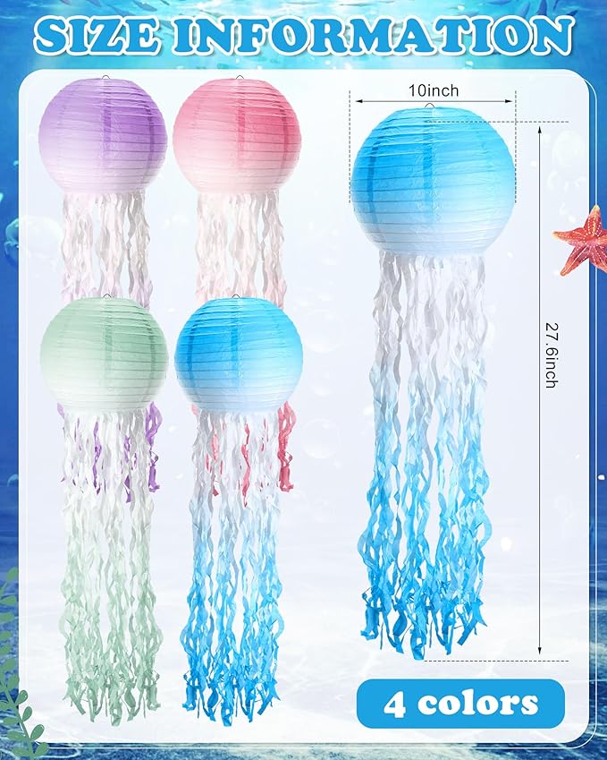 18 Pcs Jellyfish Paper Lanterns Mermaid Birthday Decorations Hanging Lantern Lamps for Ocean Theme Decor Under The Sea Party Supplies(Gradient Color)-VerdiqueGarden