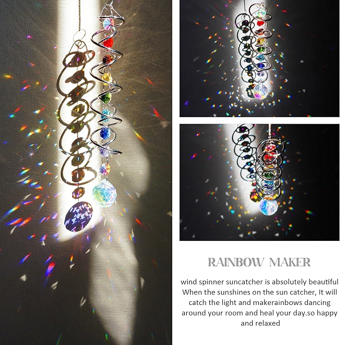 H&D HYALINE & DORA Sun Catchers for Windows,Crystal Sun Catcher with Seven Chakra Beads,Decorative Wind Spinner Tail Suncatcher for Indoor Christmas Decoration17.7in-VerdiqueGarden