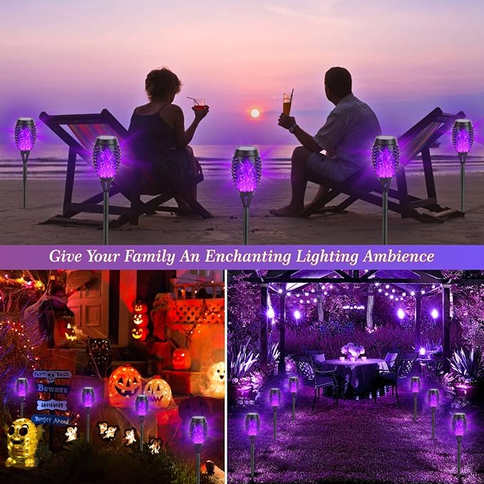 Solar Lights Outdoor, 8Pack Solar Torch Light with Flickering Flame for Garden Decor, Waterproof Outdoor Lighting Landscape, LED Flame Torches for Outside Patio Pathway Yard Decorations-VerdiqueGarden