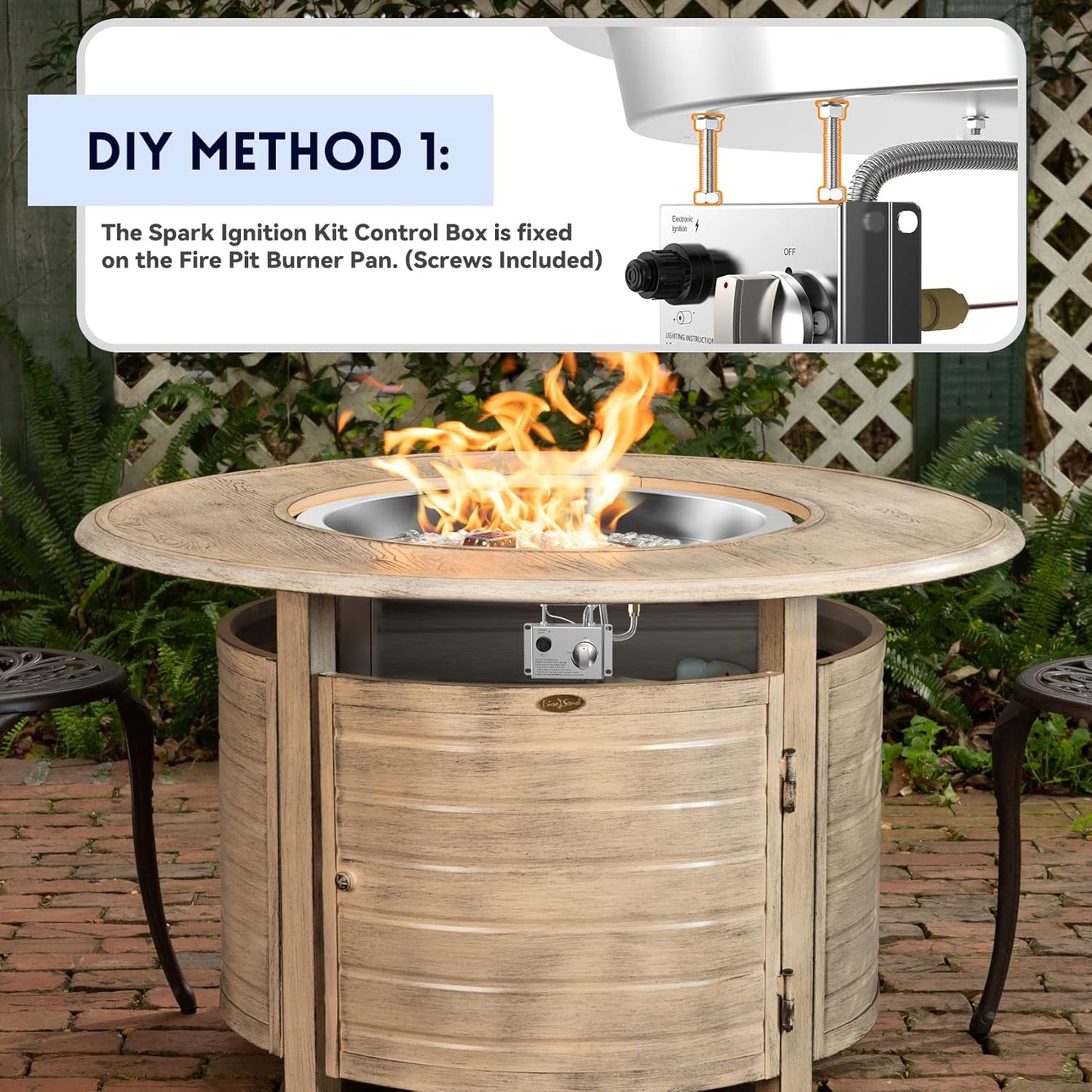 Skyflame 19" Round Stainless Steel Fire Pit Drop-in Burner Kit with CSA Certified, Flame Sensing, Electronic Spark Ignition, Propane Regulator Connector Hose Set for Propane Tank-VerdiqueGarden