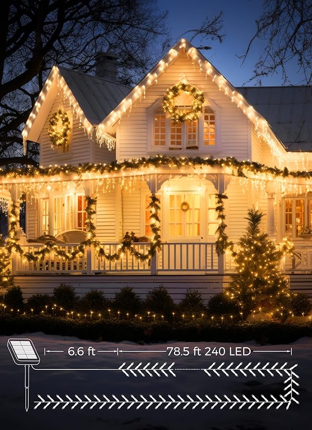 2-Pack 480LED 170FT Total Solar Outdoor Lights IP65 Waterproof Solar Powered Lights with 8 Lighting Modes for Party Garden Yard Home Holiday Tree Decoration Lighting, Warm White-VerdiqueGarden