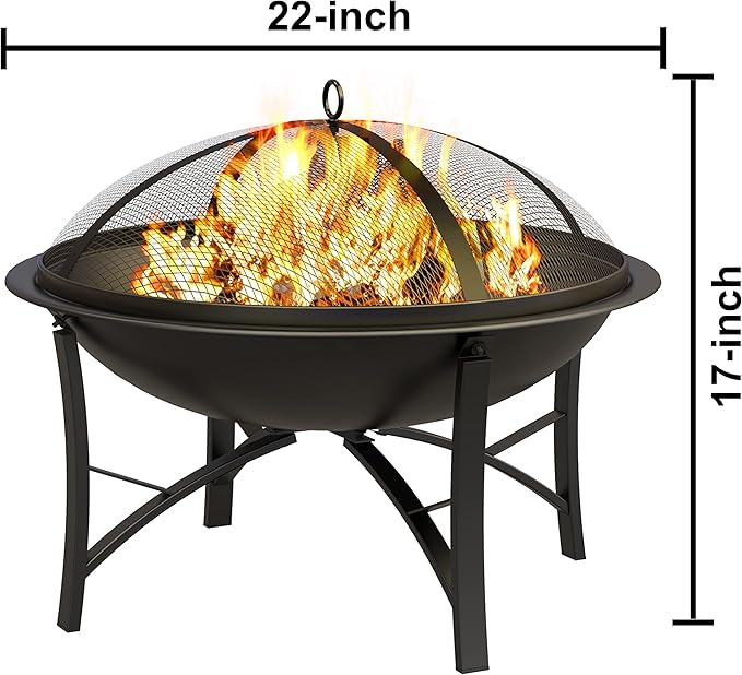 Fire Beauty Fire Pit for Outside Wood Burning,BBQ Grill Steel Fire Bowl with Spark Screen Cover,Log Grate,Poker for Camping Beach Bonfire Picnic Backyard Garden-VerdiqueGarden